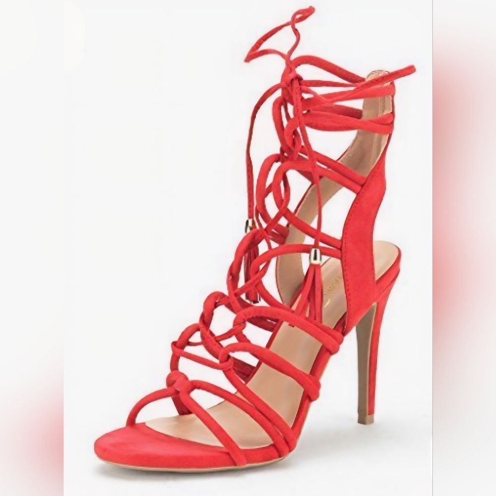 Dream Pairs "Straws" Red Lace-Up Gladiator Heels Size 7.5